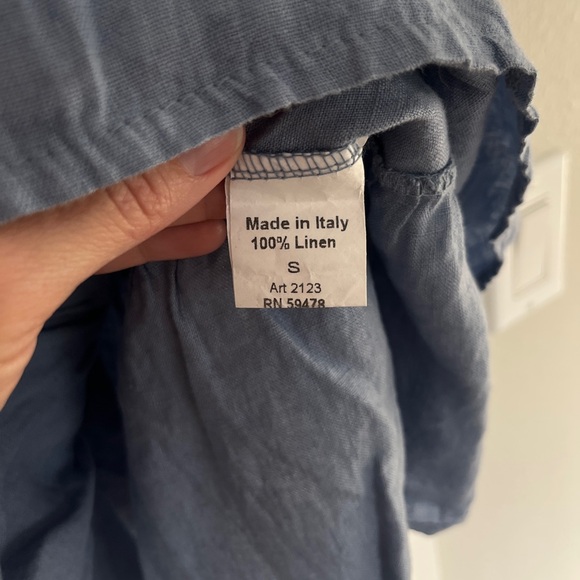 Linen Blue Sleeveless Dress with Bow Detail - Picture 4 of 6